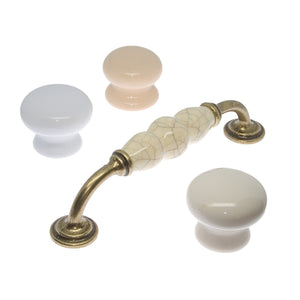 Many styles of ceramic cabinet handles and knobs from Furnitec.  Fast delivery from UK stockist.